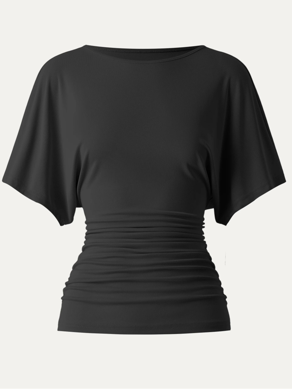 OGL Sandwashed Effortless Boatneck Batwing Sleeve Side Ruched Top Black XL New